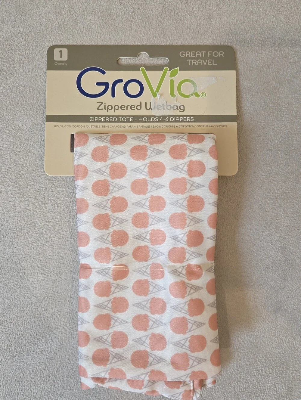 NWT GroVia Pink Patterned Zippered Wetbag for Baby Reuseable Diapers